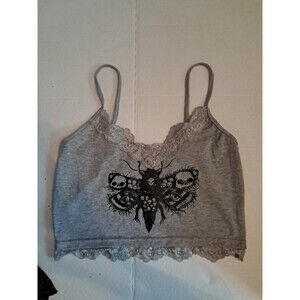 Unbranded Grey Soft Stretchy W/ Lace Bee W/Skeleton Design Bralette XS